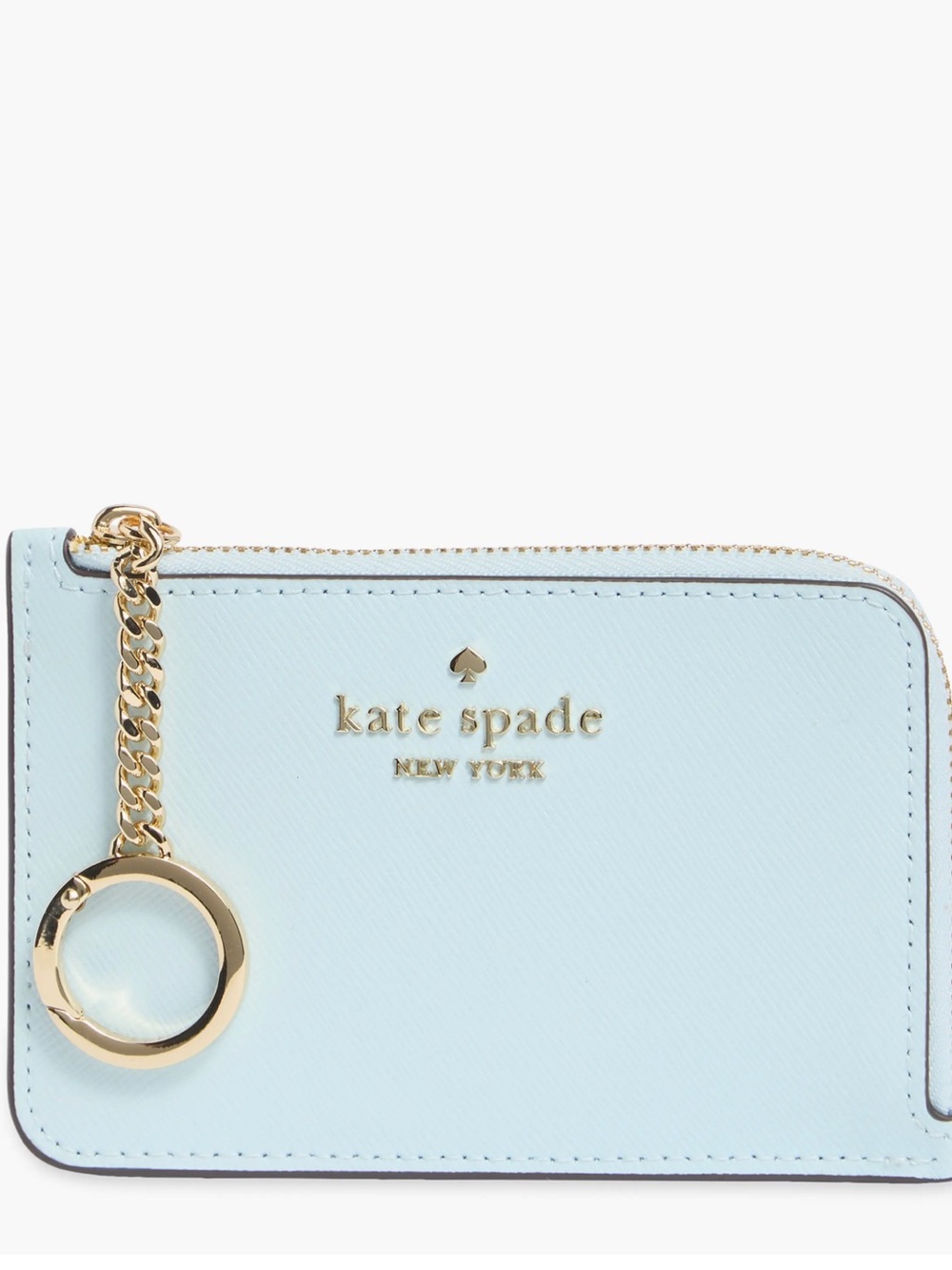 NWOT. kate spade Darcy Crisp Sky Leather Card Holder with Gold Keyring